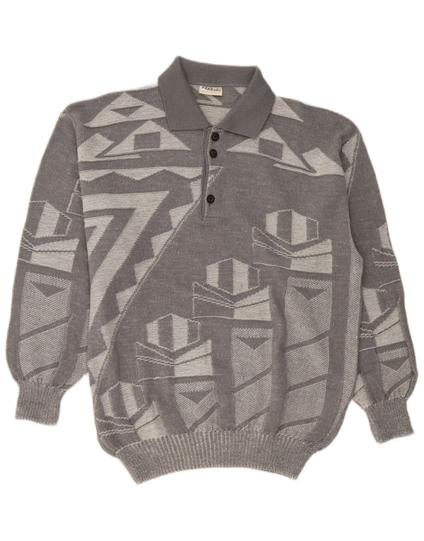 Suéter masculino Ferrari com gola polo XL Lã geométrica cinza