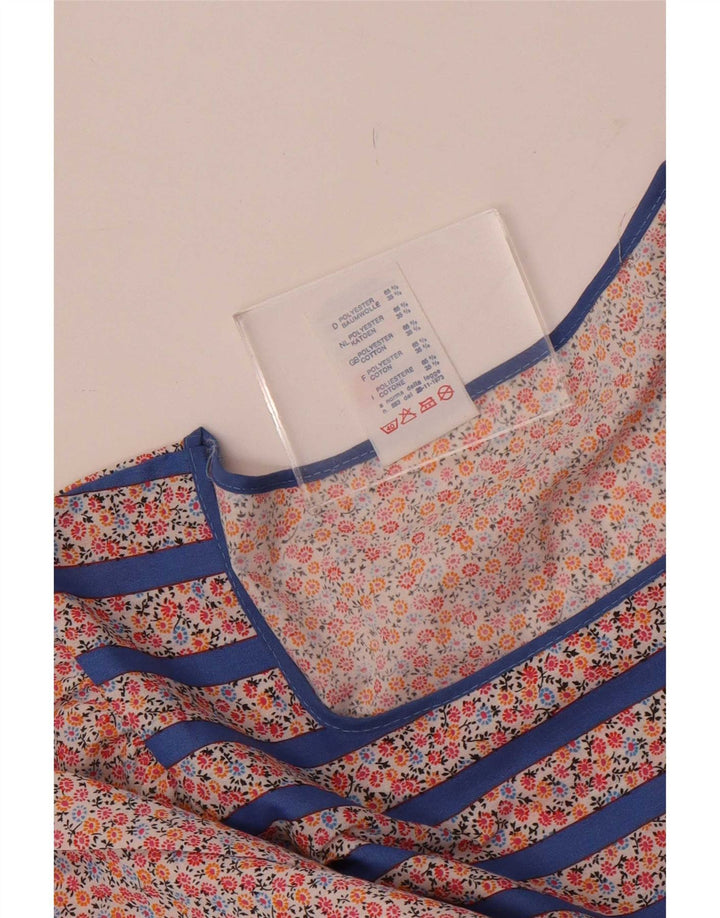 Vestido maxi feminino vintage de manga comprida UK 14 poliéster listrado azul médio