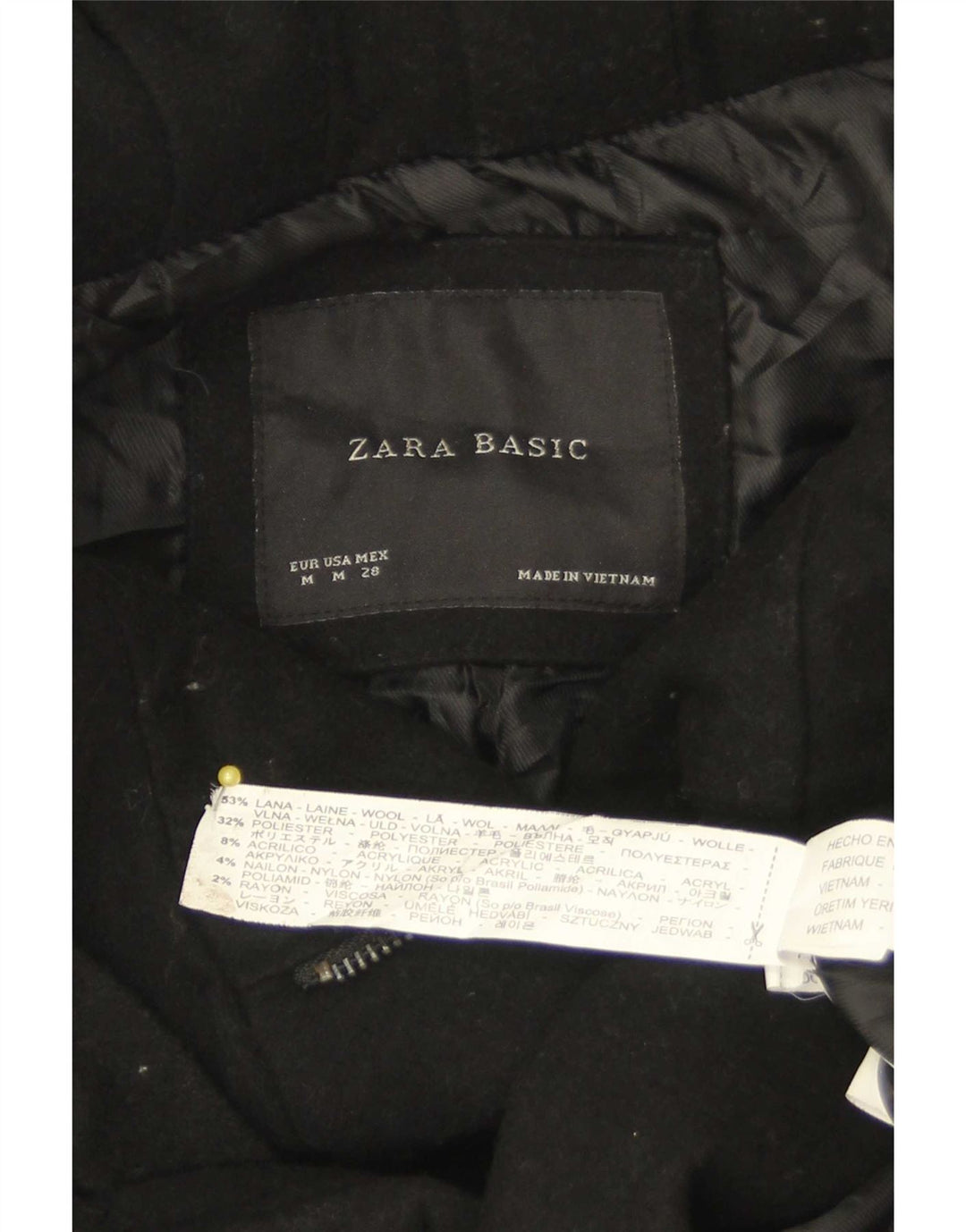 Zara Womens Trench Coat UK 12 Médio Lã Preta
