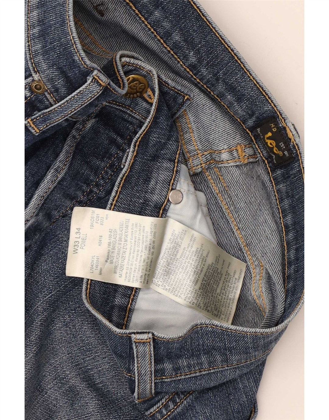 Lee Mens Powell Distressed Slim Jeans W33 L34 Azul Algodão