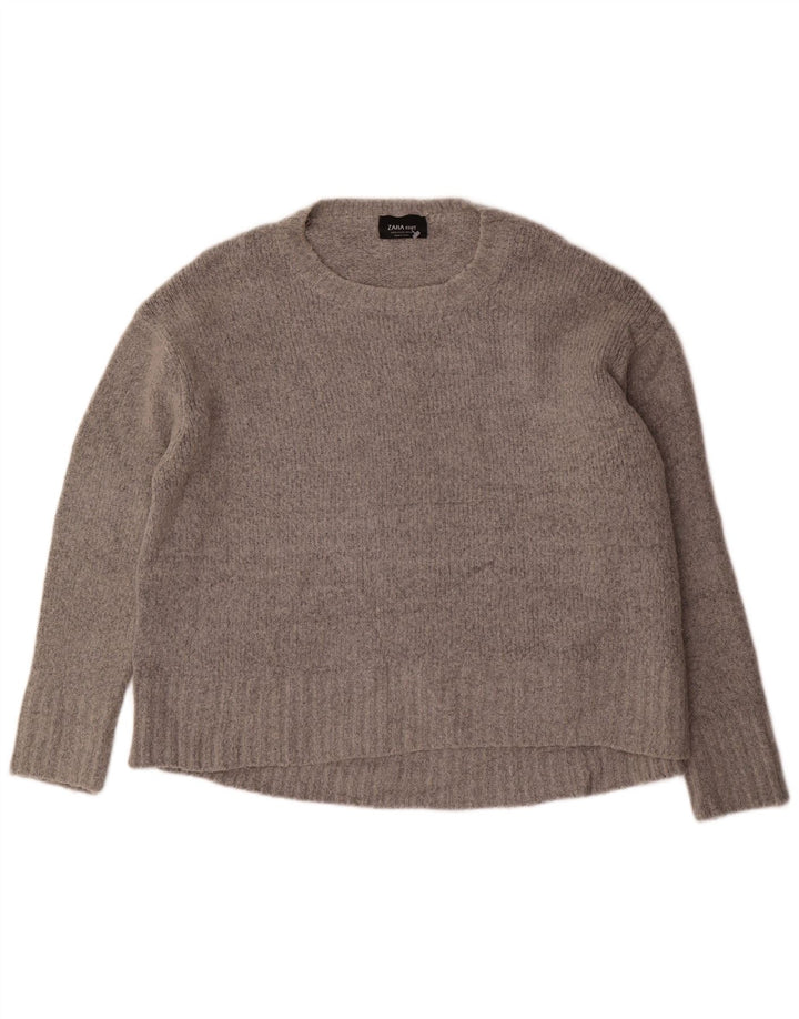 Zara Suéter feminino oversized com gola canoa Reino Unido 14 cinza médio acrílico