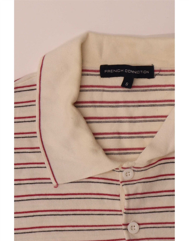 Camisola de jumper com pescoço de polo masculino French Connection pequena listrada branca