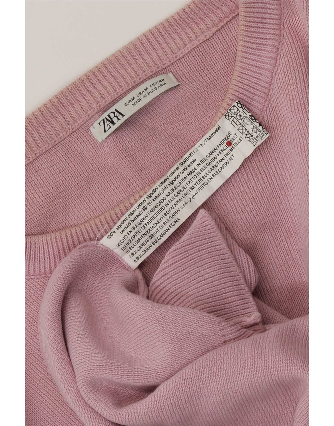 Zara Suéter masculino com gola redonda e algodão rosa médio