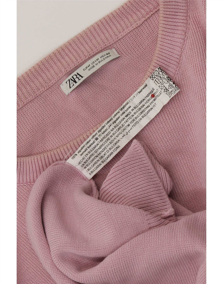 Zara Suéter masculino com gola redonda e algodão rosa médio