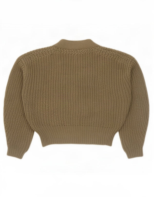 Zara Suéter feminino oversized crop wrap cardigan Reino Unido 14 médio cáqui acrílico