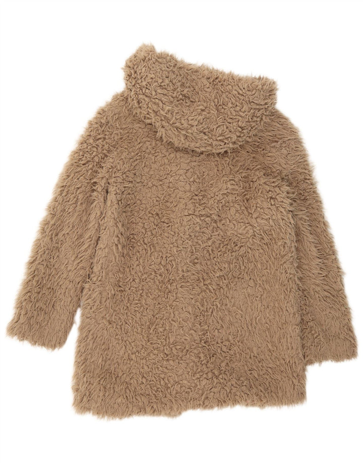 Sobretudo feminino Zara com capuz Teddy Bear UK 14 poliéster marrom médio