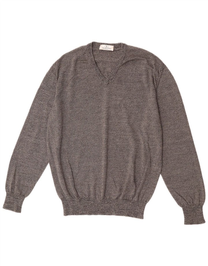 Suéter masculino Valentino com decote em V IT 48 lã merino cinza médio