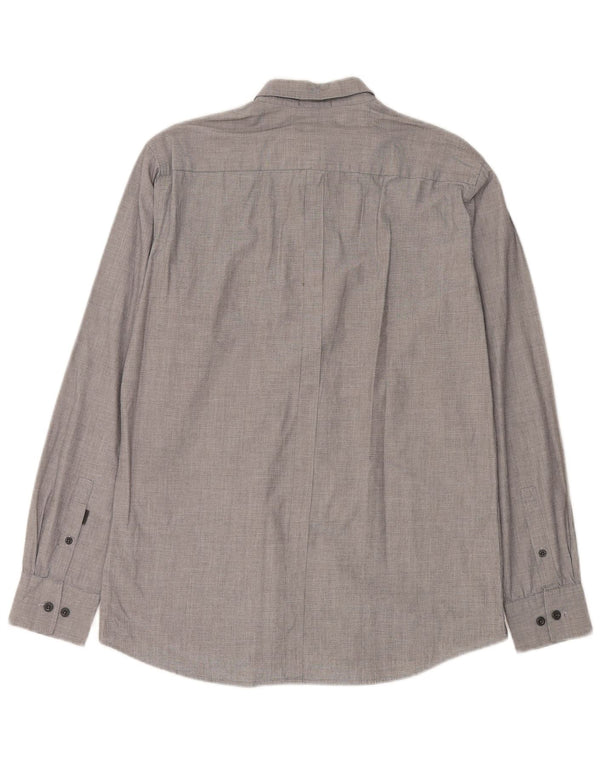 Camisa masculina DKNY de algodão listrado cinza médio