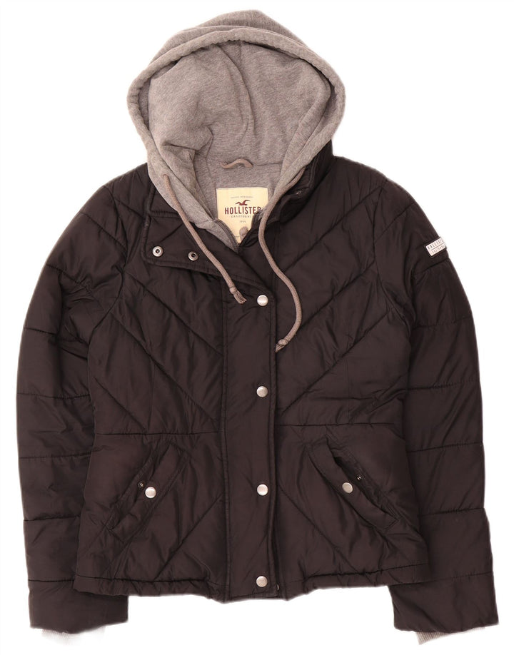 Jaqueta feminina acolchoada com capuz Hollister UK 10 Small Black Colourblock