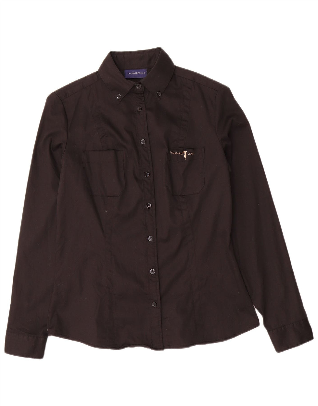Camisa feminina Trussardi Jeans UK 12 algodão preto médio