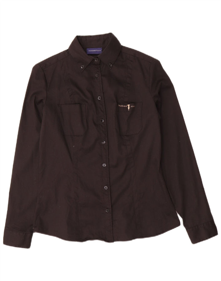 Camisa feminina Trussardi Jeans UK 12 algodão preto médio