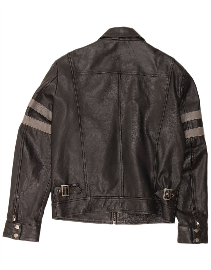 Jaqueta de couro militar masculina vintage Reino Unido 40 couro preto grande