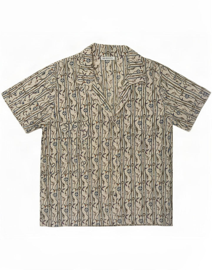 Camisa feminina vintage com padrão abstrato UK 14 médio branco náutico