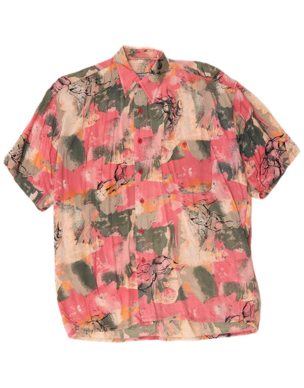 Camisa masculina vintage de manga curta gráfica média rosa tie-dye viscose praia