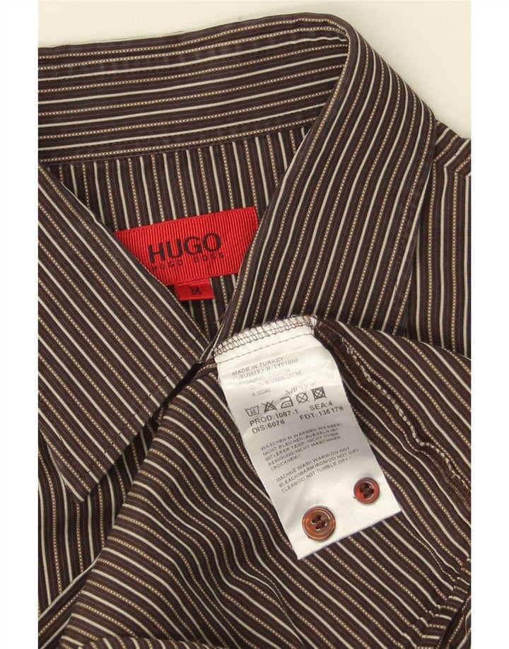 Camisa masculina Hugo Boss de algodão listrado marrom médio