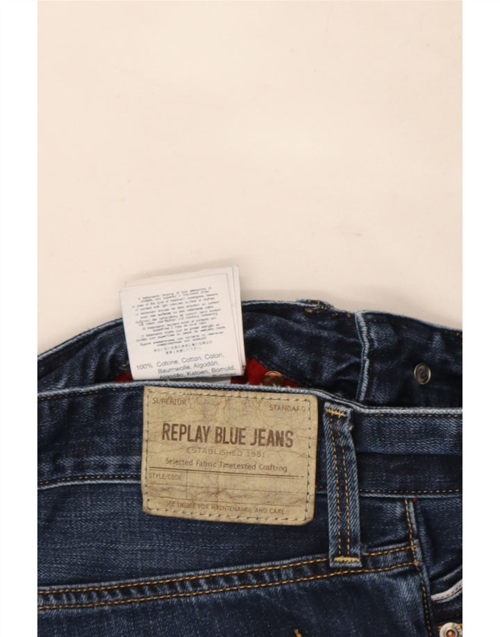 Replay Mens Straight Jeans W32 L32 Azul Marinho Algodão