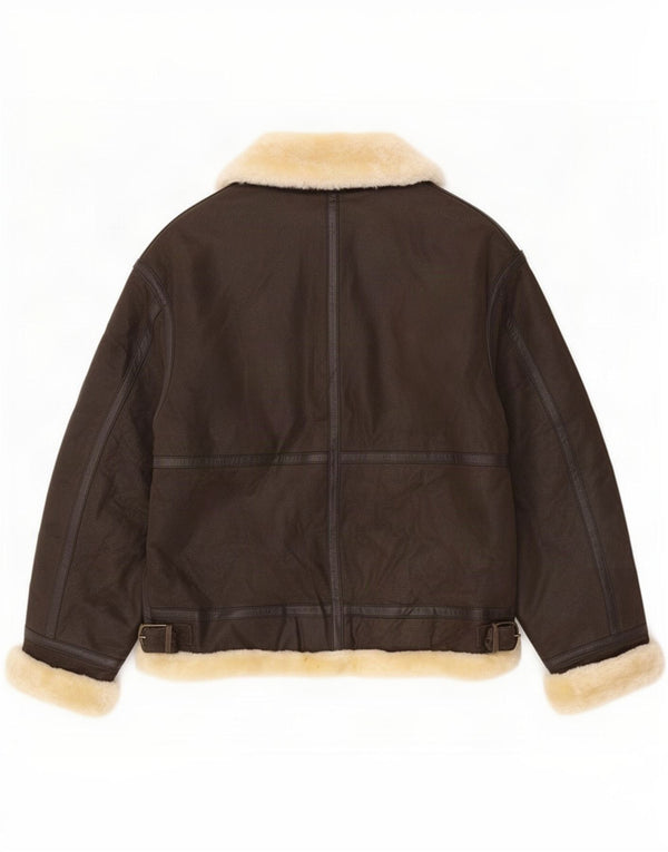 Jaqueta Shearling Feminina Conbipel Reino Unido 16 Grande Couro Marrom