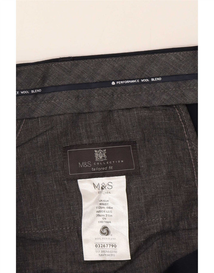 Calça masculina Marks & Spencer sob medida W44 L31 lã azul marinho