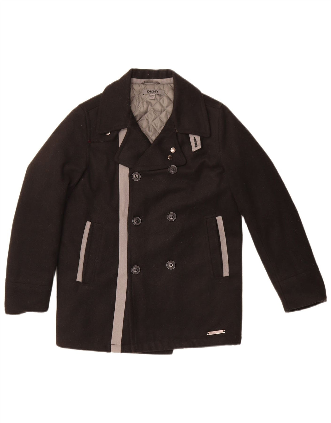 Dkny Womens Pea Coat UK 10 Pequeno Poliéster Colorblock Preto