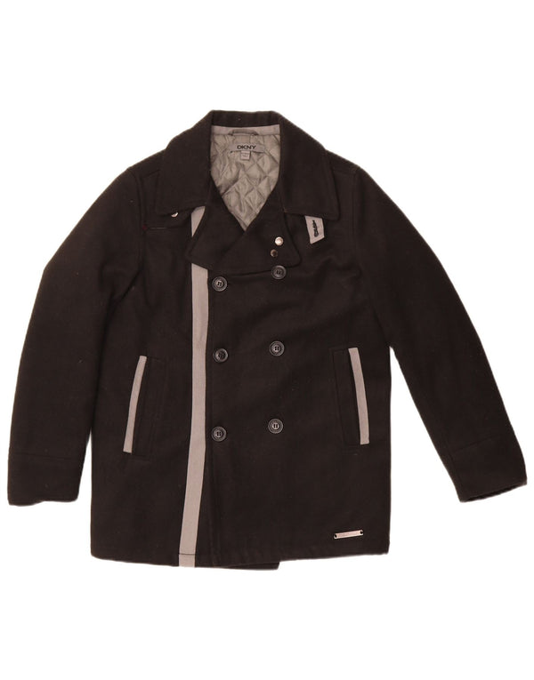 Dkny Womens Pea Coat UK 10 Pequeno Poliéster Colorblock Preto