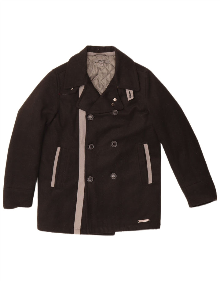 Dkny Womens Pea Coat UK 10 Pequeno Poliéster Colorblock Preto