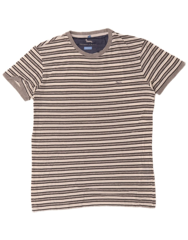 Camiseta masculina Harmont & Blaine com ajuste estreito, algodão listrado branco médio