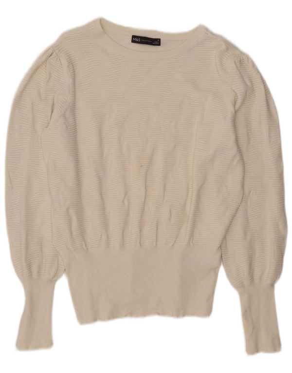 Suéter feminino Marks & Spencer com gola canoa UK 12 médio off white