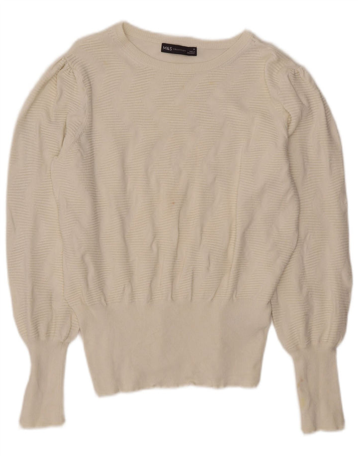 Suéter feminino Marks & Spencer com gola canoa UK 12 médio off white