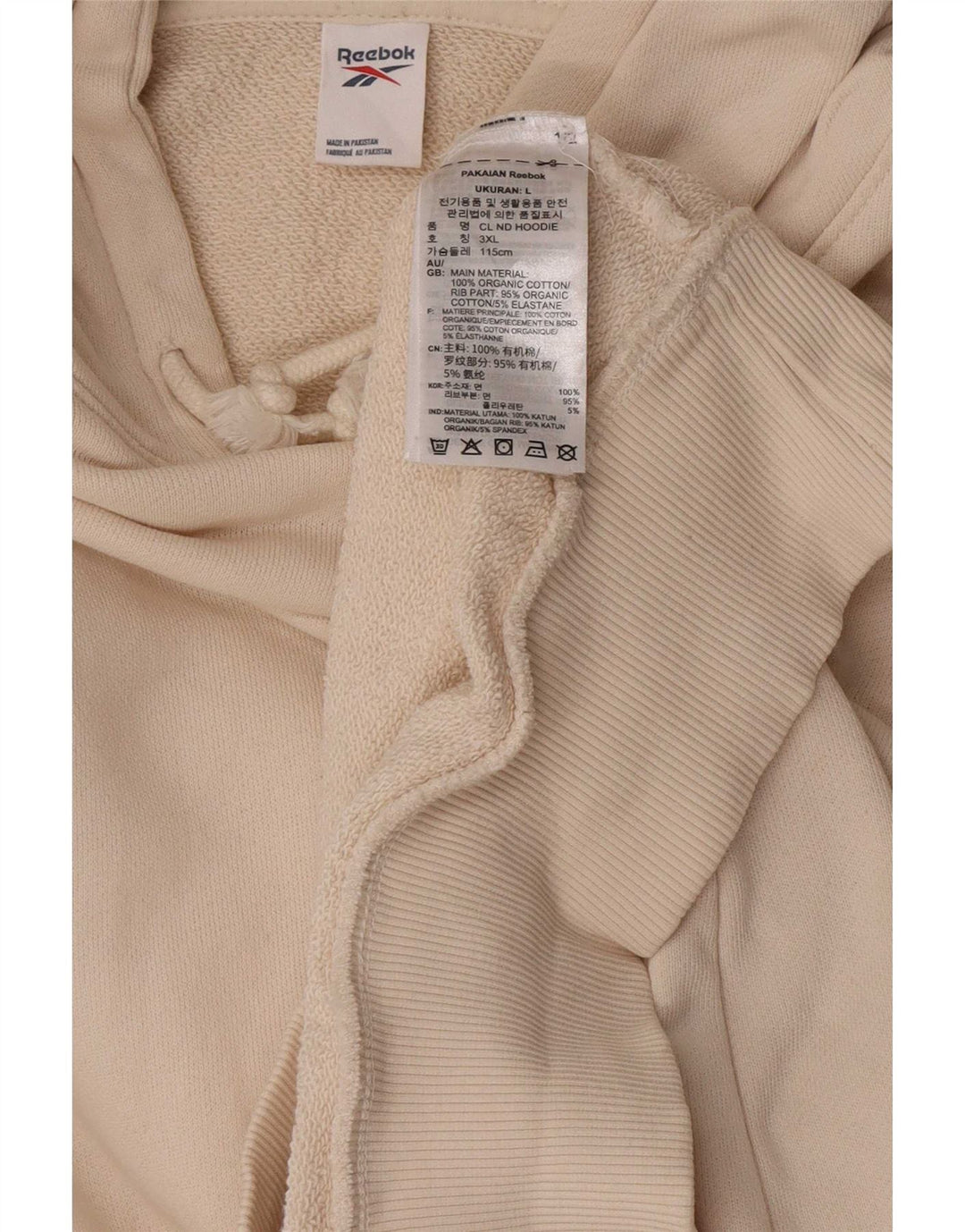 Reebok moletom com capuz masculino grande algodão branco