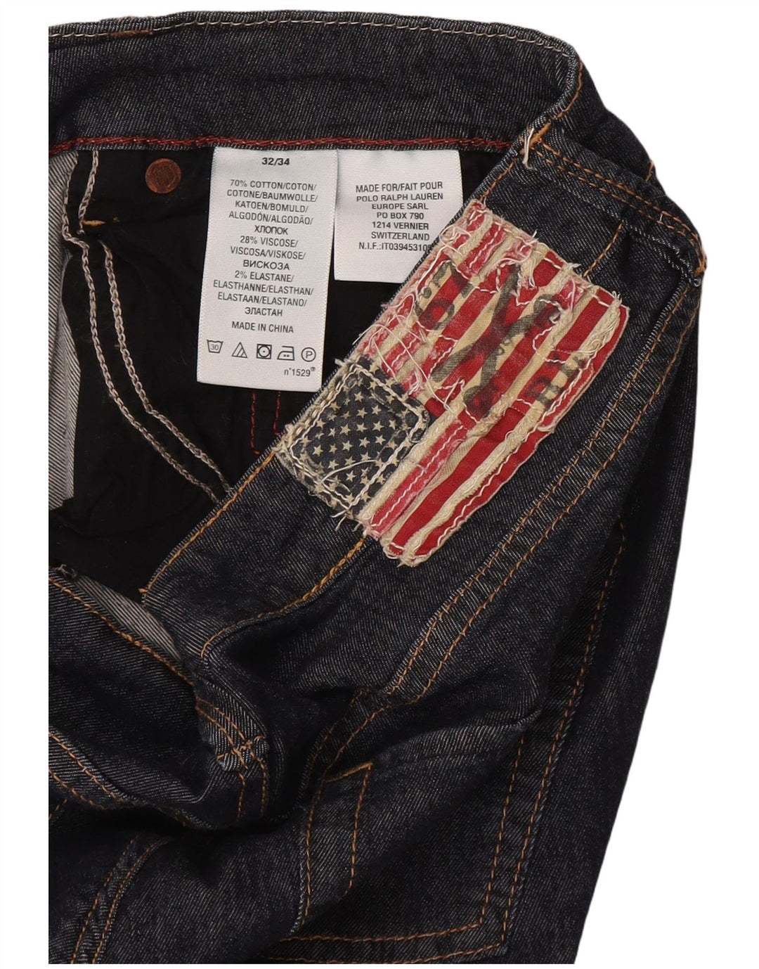 Jeans retos femininos Ralph Lauren W32 L33 algodão azul marinho