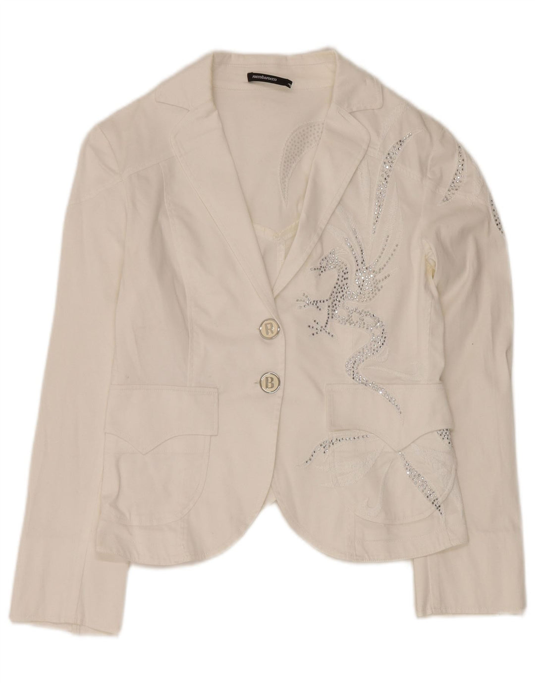 Conjunto feminino ROCCOBAROCCO com 2 botões e 2 peças Reino Unido 14 médio W32 L34 branco