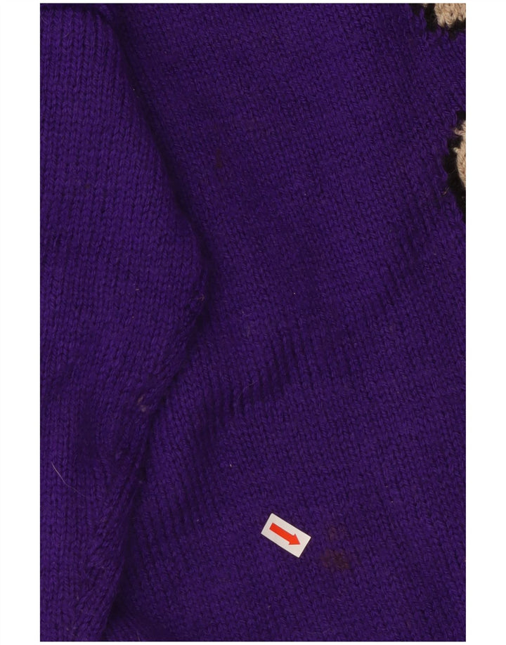 Suéter feminino VINTAGE com gola canoa e gola redonda Reino Unido 18 XL gato roxo