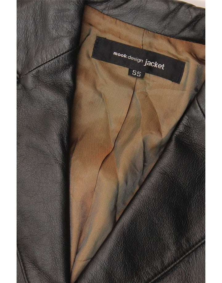 Jaqueta blazer feminina vintage de couro com 2 botões Reino Unido 10 pequena preta