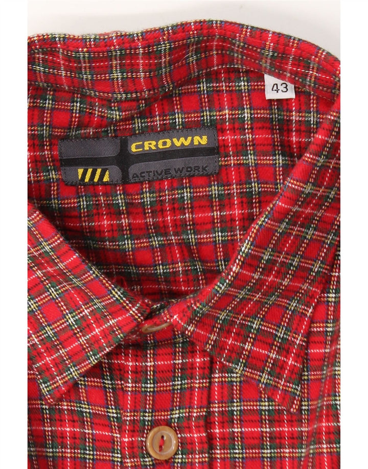 Camisa masculina de flanela Crown tamanho 43 grande algodão xadrez vermelho