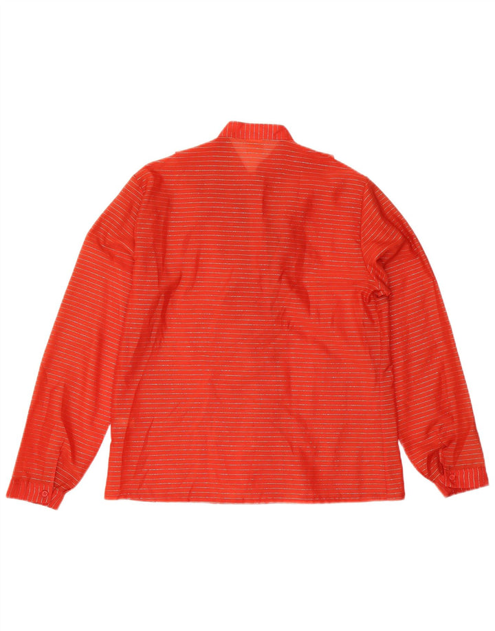 Blusa feminina vintage com babado frontal IT 48 XL poliéster listrado vermelho