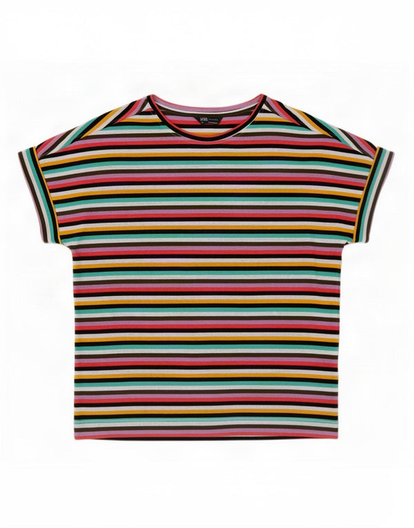 Camiseta feminina Marks & Spencer UK 16 grande listrada multicolorida
