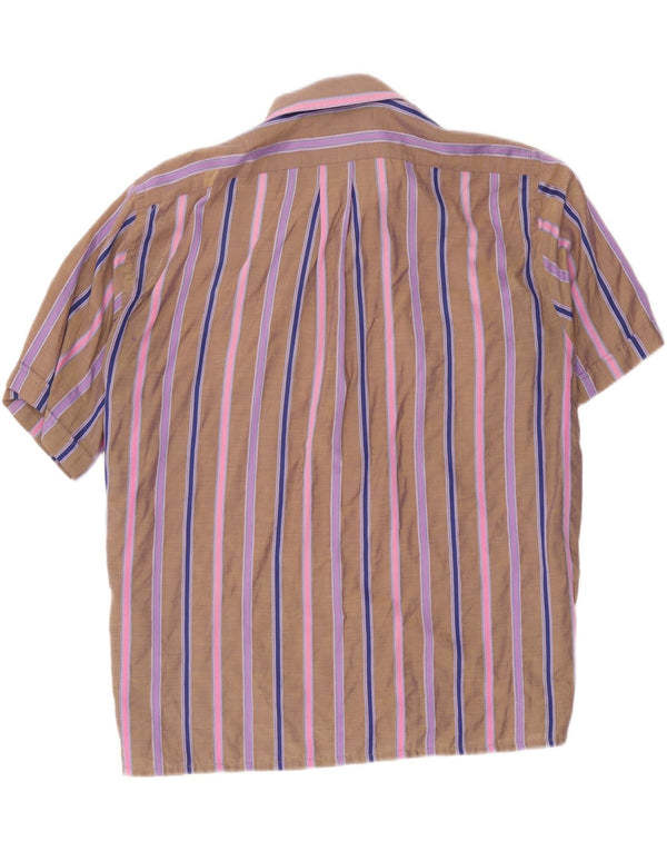 Camisa masculina vintage de manga curta grande listrada marrom