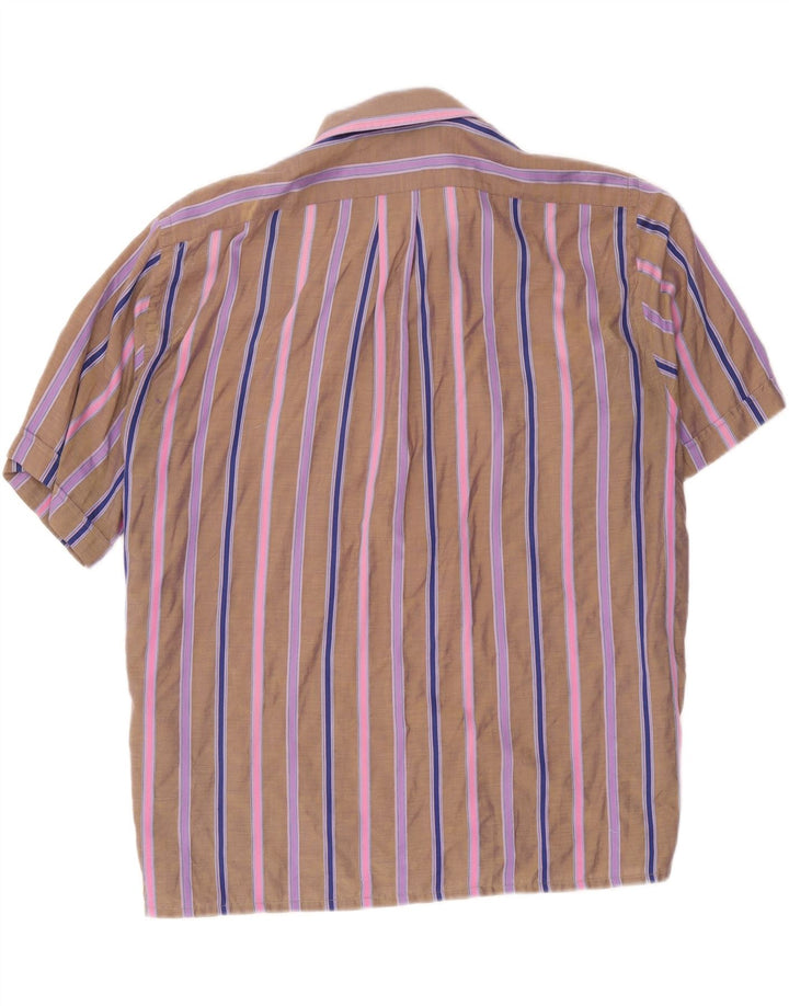 Camisa masculina vintage de manga curta grande listrada marrom