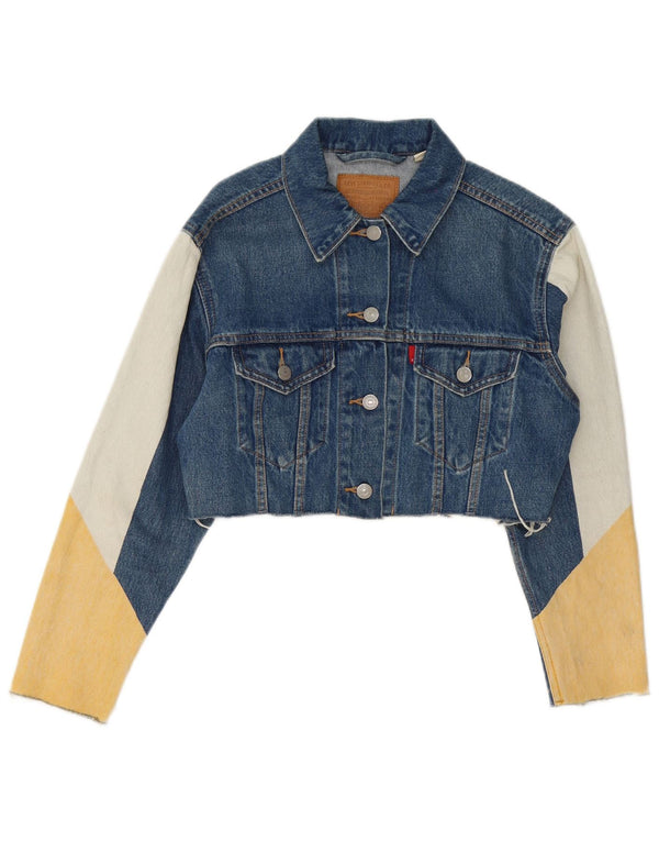 Jaqueta jeans feminina Levi's Crop Loose Fit UK 4 XS azul colorblock