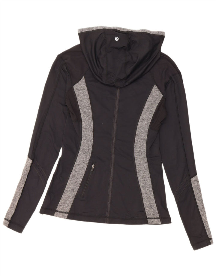 Lululemon blusa feminina com capuz manga comprida US 8 médio preto colorblock nylon