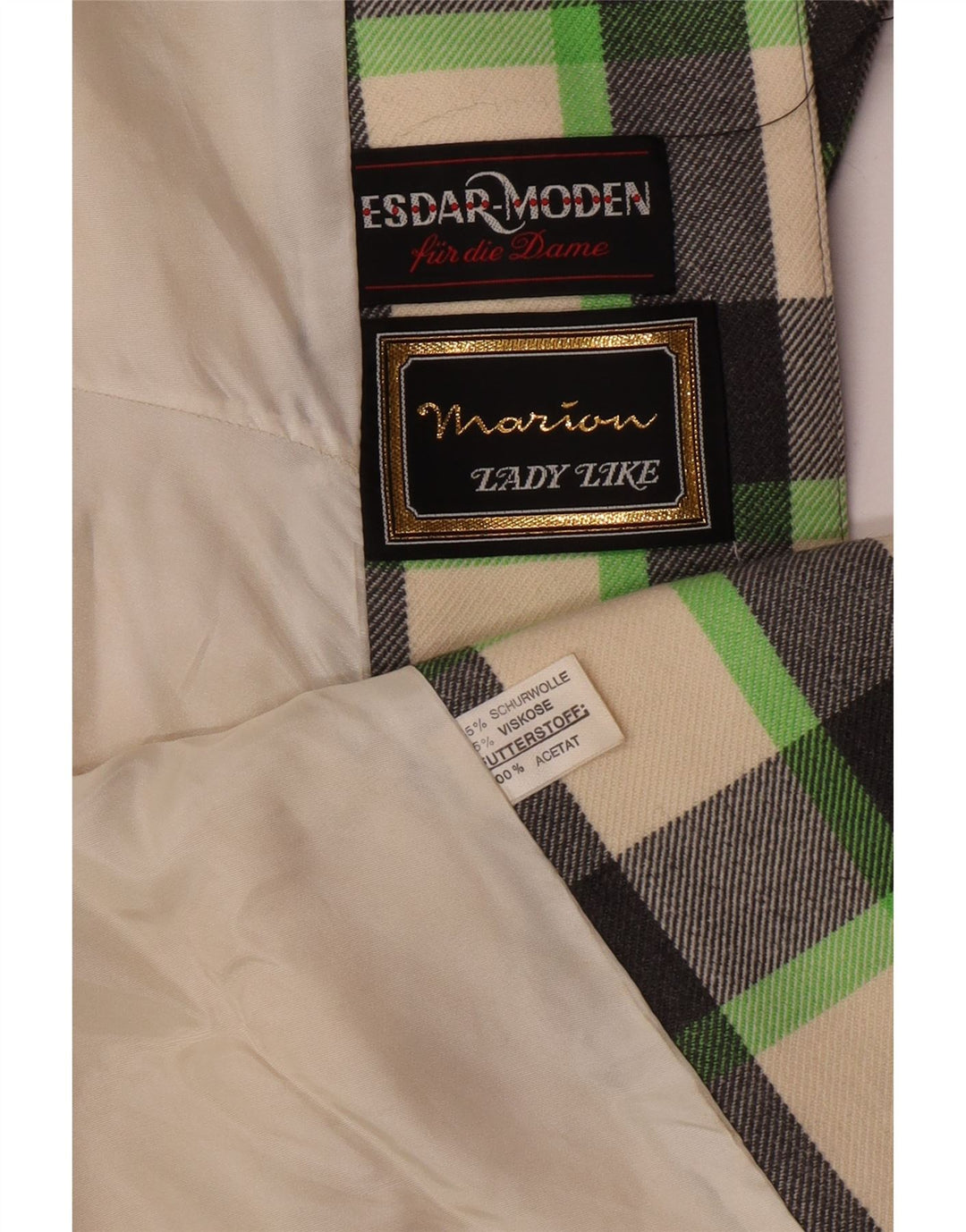 Sobretudo feminino vintage UK 12 médio xadrez multicolorido lã nova