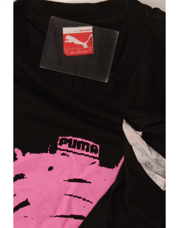 Puma Mens Graphic Top Manga Longa Grande Algodão Preto