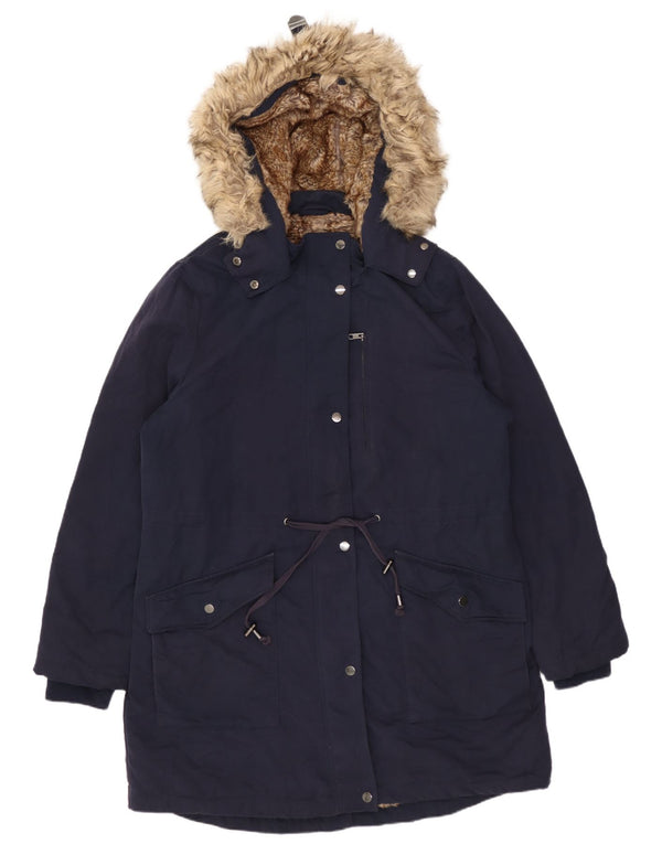 Jaqueta parka feminina com capuz grande Marks & Spencer Reino Unido 14 grande azul marinho