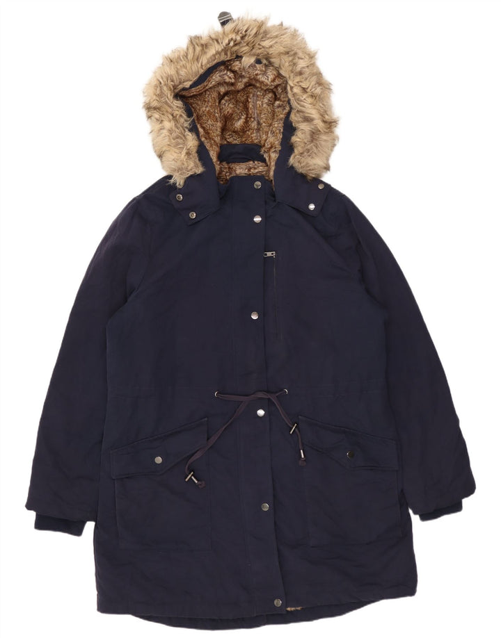 Jaqueta parka feminina com capuz grande Marks & Spencer Reino Unido 14 grande azul marinho