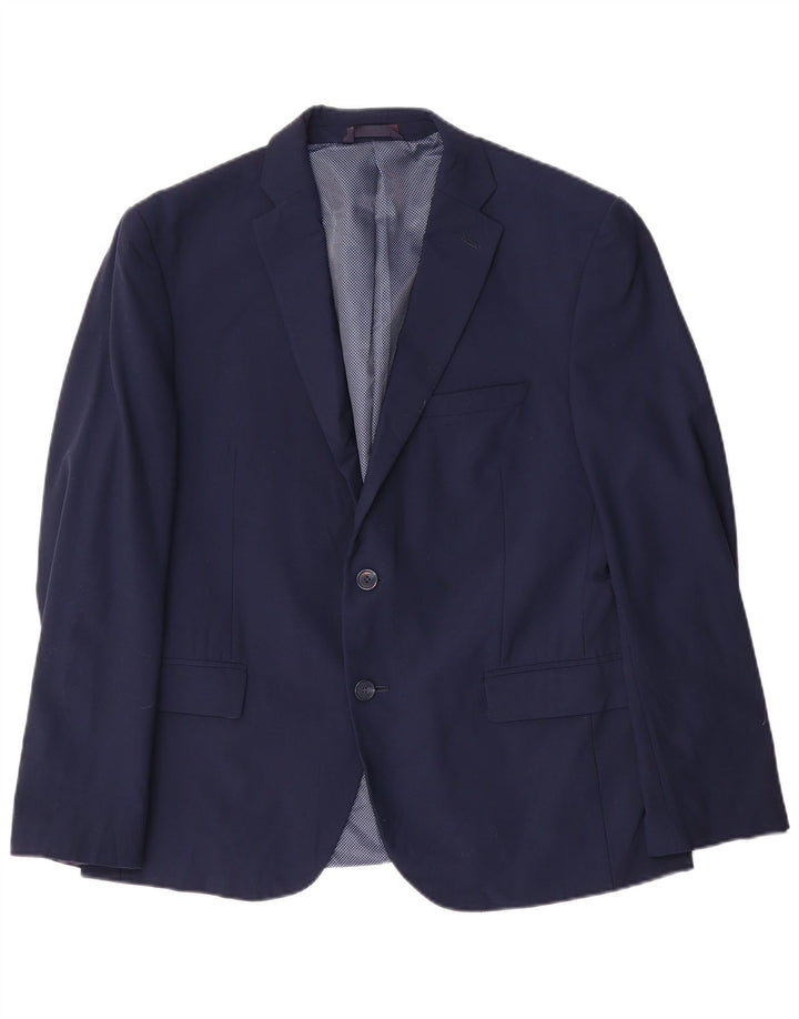 Jaqueta blazer masculina Marks & Spencer curta de 2 botões Reino Unido 42 XL lã azul marinho