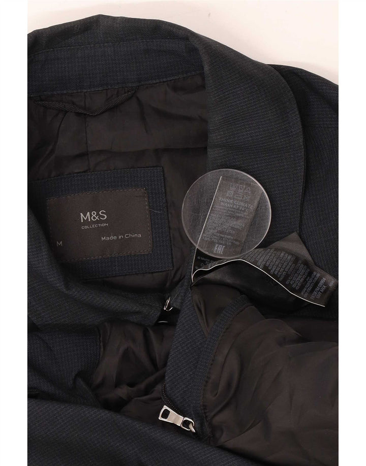 Sobretudo masculino Marks & Spencer UK 38 poliéster houndstooth azul marinho médio