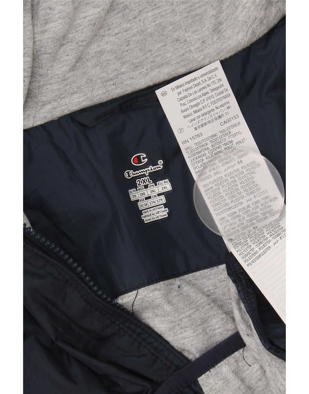 Jaqueta de chuva com capuz para meninos Champion 15-16 anos 2XL poliéster azul marinho