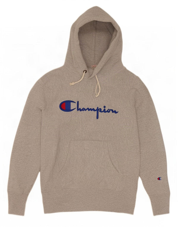Jumper masculino com capuz gráfico Champion Reverse Weave médio algodão cinza