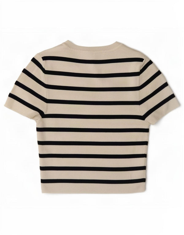 Zara Womens Crop Top UK 12 Médio Listrado Branco