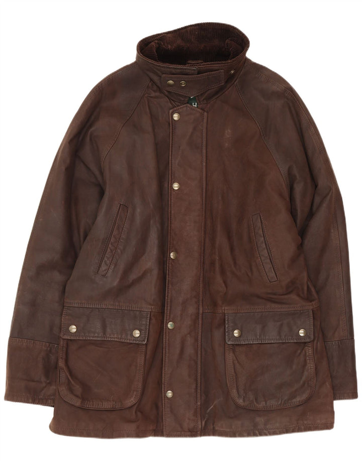 Jaqueta corta-vento masculina de couro Daniel Hechter IT 52 XL marrom